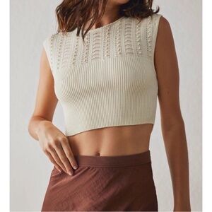 Free People Ivory Knit Sleeveless Topwith Lace-Style Panels